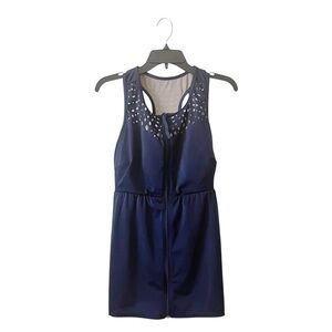 Lane Bryant Cacique Swim Top Women's Size 18 Navy Laser Cut Front Zip Sleeveless